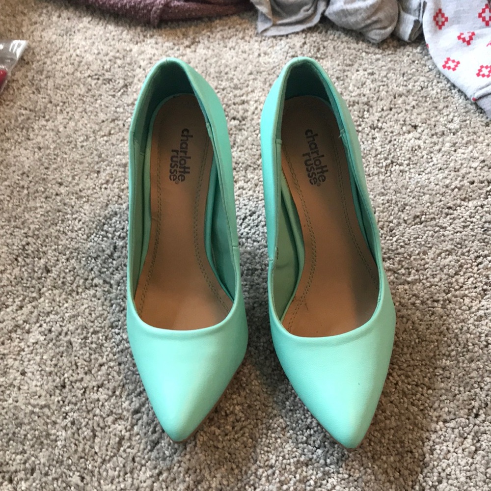 Mint blue heels with gold accent